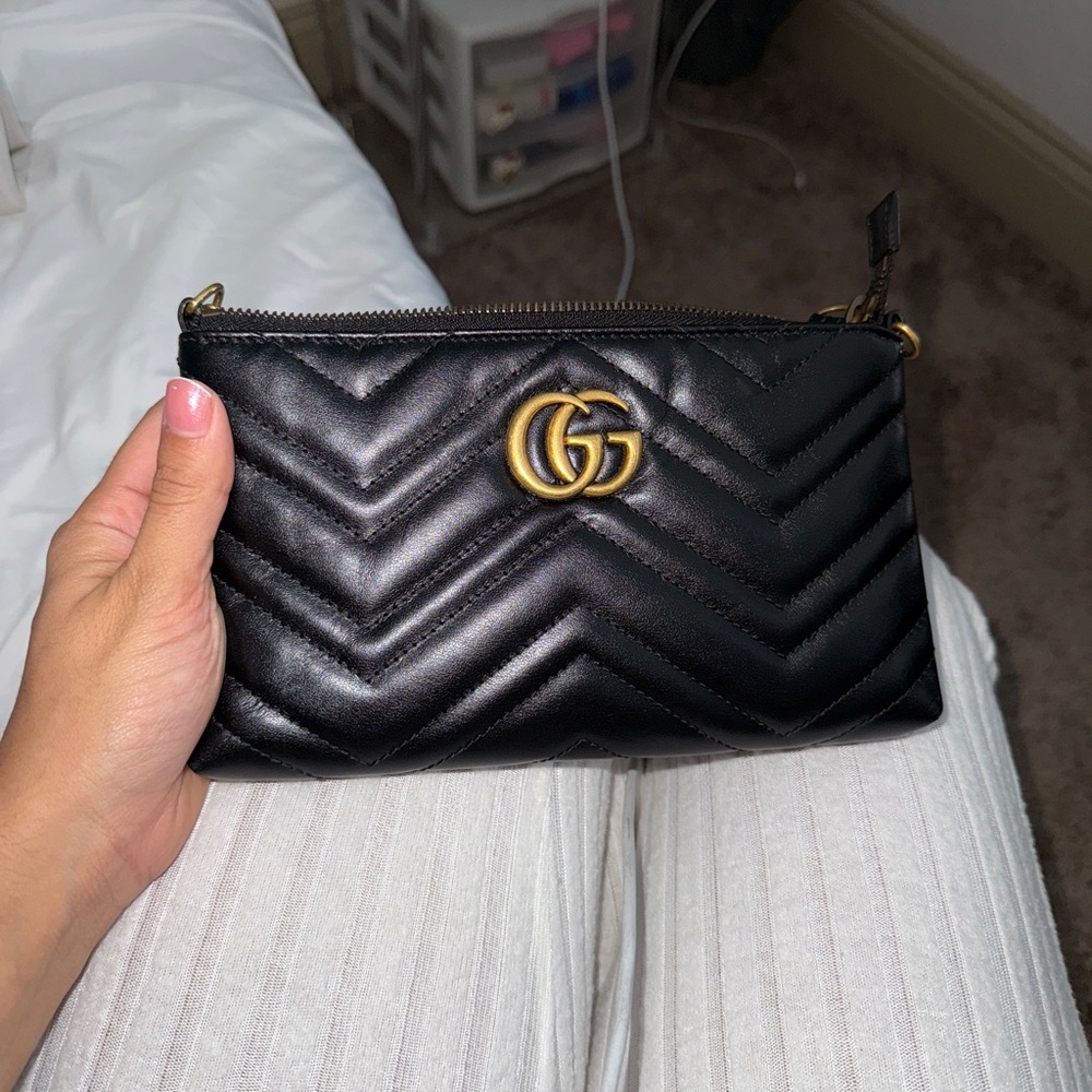 Gucci Black Chevron Leather Clutch